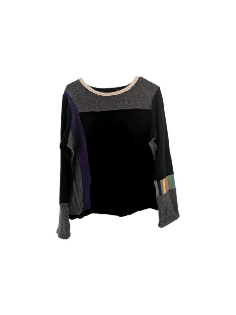 EKOLOGIC Colorblock Sweater Sz XXL Fits Like XL 100% Recycled Cashmere Natural